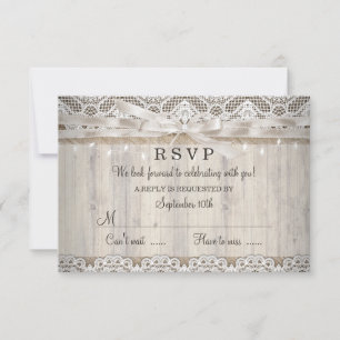 Rustieke Vintage Kant Houten Trouwlichten RSVP Kaartje