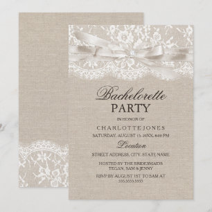 Rustieke Vintage Kant Jute Bachelorette Feest Kaart