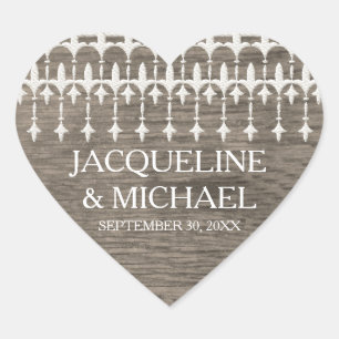 Rustieke Vintage Kant Schuur Houten Hart Typografi Hart Sticker