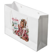 Rustieke Vintage Kerst Roze Kerstcadeautas Groot Cadeauzakje (Voorkant Gekanteld)