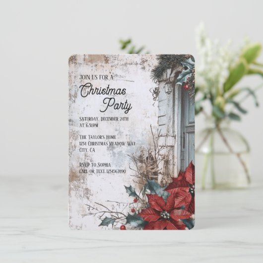 Rustieke Vintage Kerstdiner Party Kaart (Staand voorkant)