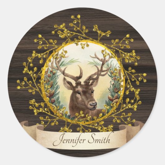 Rustieke Vintage Kersthert Persoonlijk Ronde Sticker (Voorkant)