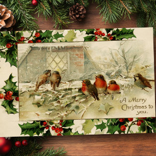 Rustieke Vintage Kerstmis Sneeuw Vogels w / Holly Tissuepapier