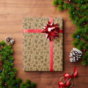 Rustieke, vintage kerstpatroon cadeaupapier