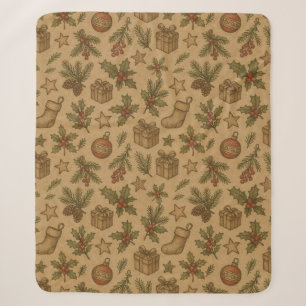 Rustieke, vintage kerstpatroon sherpa deken