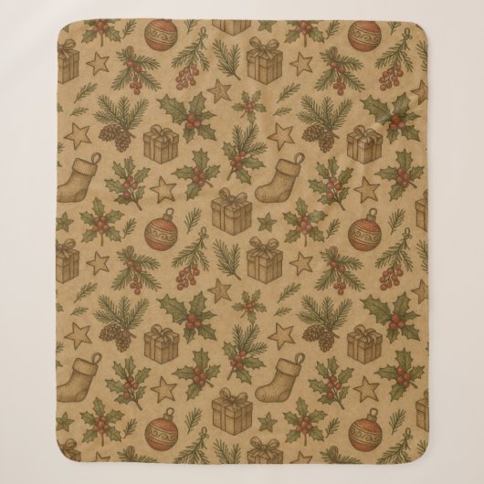 Rustieke, vintage kerstpatroon sherpa deken (Voorkant)