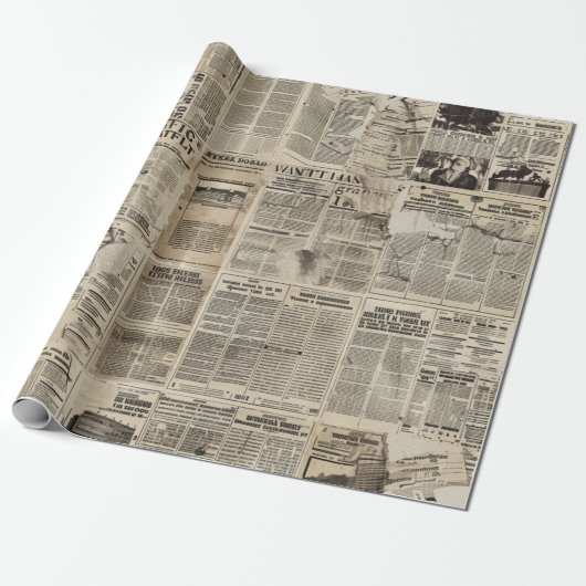 Rustieke Vintage Krantenpatchworkcollage Cadeaupapier (Uitgerold)