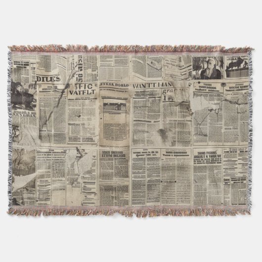 Rustieke Vintage Krantenpatchworkcollage Deken (Voorkant)