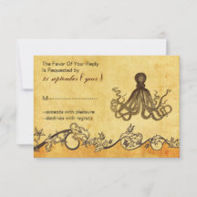 Rustieke vintage, Octopus strand bruiloft RSVP 3.5