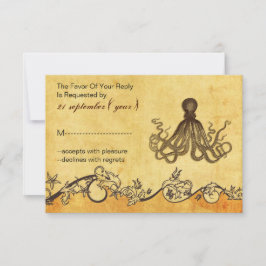 Rustieke vintage, Octopus strand bruiloft RSVP 3.5 Kaartje