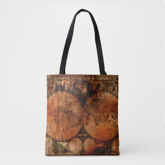 Rustieke Vintage Oude Wereldkaart Geschiedenis-lie Tote Bag (Voorkant)