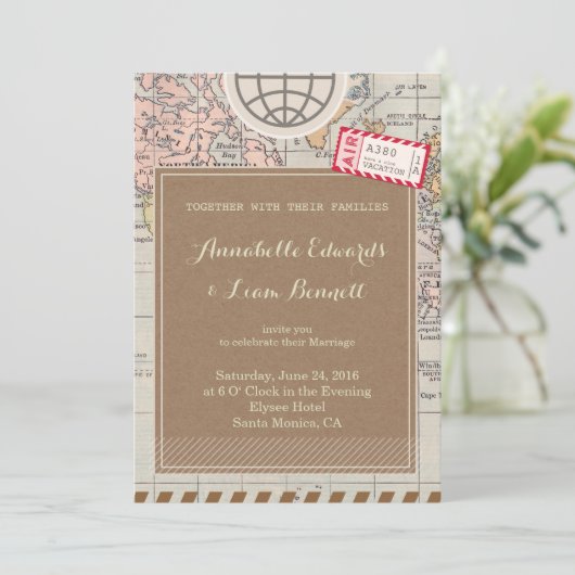 Rustieke vintage reizen bruiloft uitnodiging Kaart (Staand voorkant)