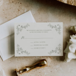 Rustieke Vintage Salie Bloemstuk Bruiloft RSVP Kaartje