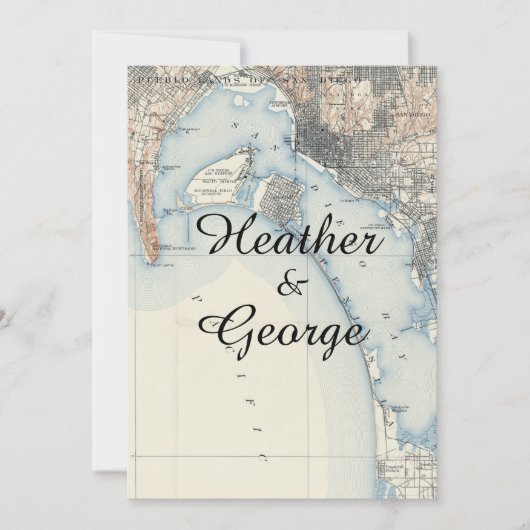 Rustieke Vintage San Diego Kaart Trouwuitnodiging (Voorkant)