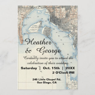 Rustieke Vintage San Diego Kaart Trouwuitnodiging