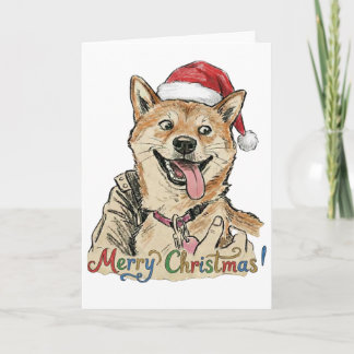 Rustieke Vintage Schets Shiba Inu Kersthond Kunst Kaart
