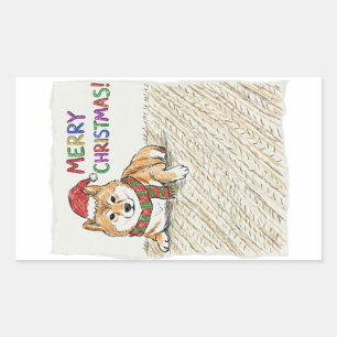 Rustieke Vintage Schets Shiba Inu Kersthond Kunst Rechthoekige Sticker