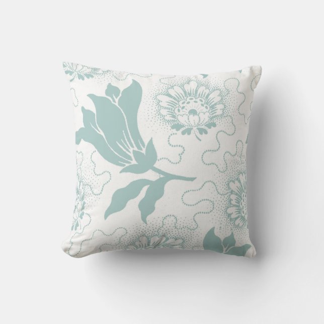 Rustieke Vintage Teal Witte Boerderijstijl Bloem Kussen (Voorkant)