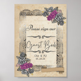 Rustieke Vintage Trouw Gastboek Bord Poster