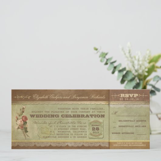 Rustieke vintage trouwkaarten met RSVP Kaart (Staand voorkant)