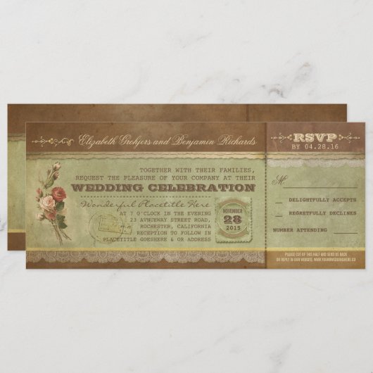 Rustieke vintage trouwkaarten met RSVP Kaart (Voorkant / Achterkant)