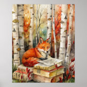 Rustieke Vintage Vos Boeken Bos Herfst Poster (Voorkant)