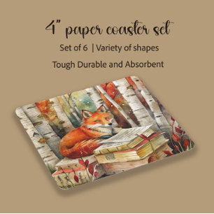 Rustieke Vintage Vos Boeken Woodland Herfst Feest Kartonnen Onderzetters