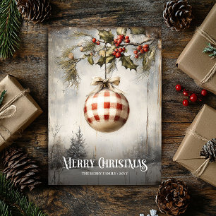 Rustieke vintage waterverf rode witte kerstkaart