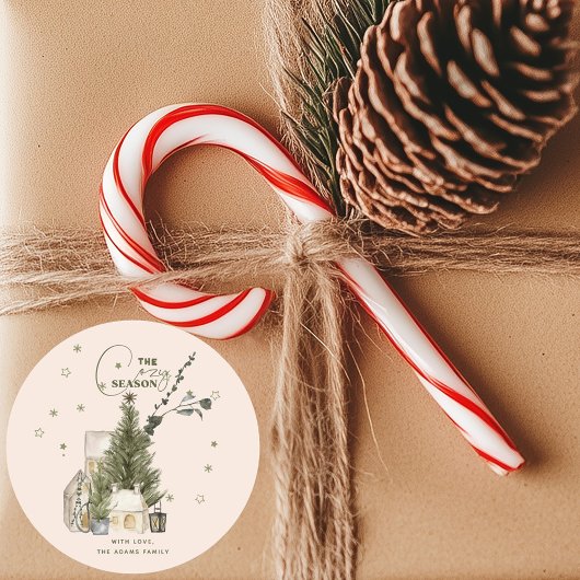 Rustieke Vintage Waterverf Sfeervolle Kerst Scene Ronde Sticker