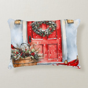Rustieke Vintage Winter Rode Kerstdeurkrans Accent Kussen