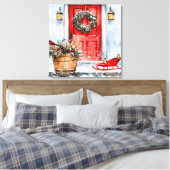 Rustieke Vintage Winter Rode Kerstdeurkrans Canvas Afdruk (Insitu (Slaapkamer))