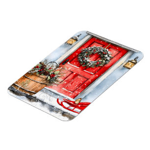 Rustieke Vintage Winter Rode Kerstdeurkrans Magneet