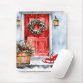 Rustieke Vintage Winter Rode Kerstdeurkrans Muismat (Met muis)