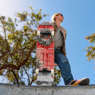 Rustieke Vintage Winter Rode Kerstdeurkrans Persoonlijk Skateboard