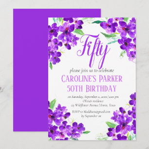 Rustieke Violet 50e Verjaardag Paarse Bloemen Kaart
