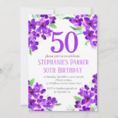 Rustieke Violet 50e Verjaardag Paarse Bloemen Kaart (Voorkant)