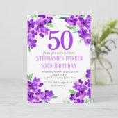 Rustieke Violet 50e Verjaardag Paarse Bloemen Kaart (Staand voorkant)