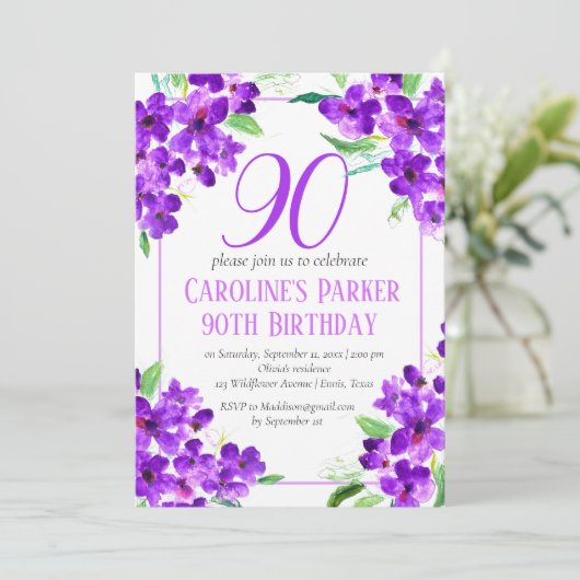 Rustieke Violet 90ste verjaardag Paarse Bloemen Kaart (Staand voorkant)