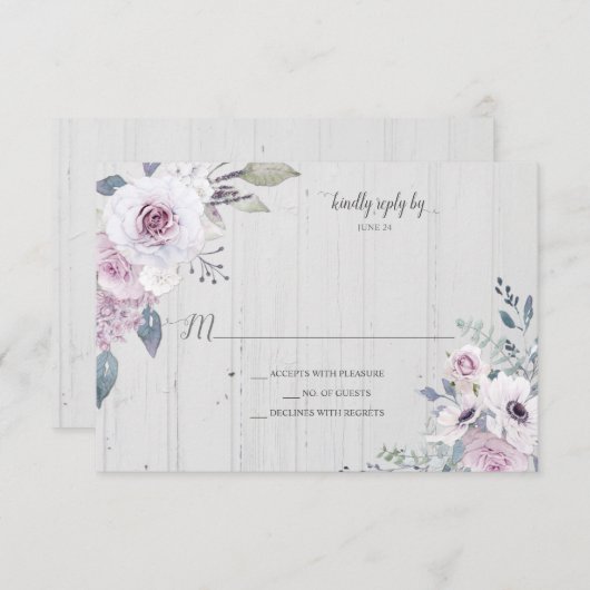 Rustieke Violet Paarse Lavendel Rozen RSVP (Voorkant / Achterkant)