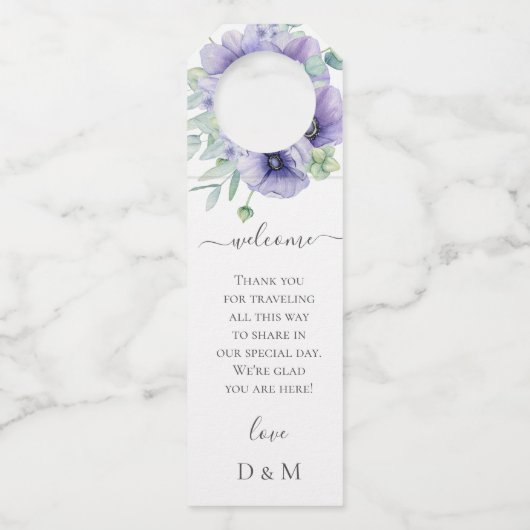 Rustieke Violet Zomer Wild Floral Wedding Flessenhanger (Voorkant)