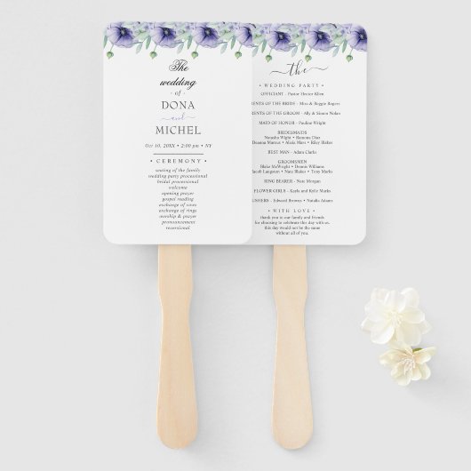 Rustieke Violet Zomer Wild Floral Wedding Handwaaier (Voorkant en achterkant)