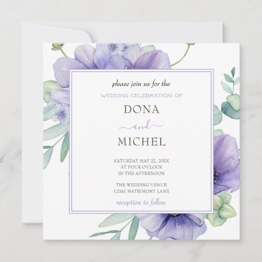 Rustieke Violet Zomer Wild Floral Wedding Kaart (Voorkant)