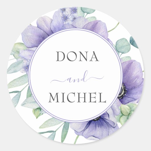 Rustieke Violet Zomer Wild Floral Wedding Ronde Sticker (Voorkant)