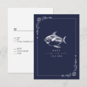 Rustieke Vis Donkerblauw Strand Bruiloft RSVP Kaartje (Voorkant / Achterkant)