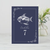 Rustieke Vis Donkerblauwe Bruiloft Tafelnummer (Staand voorkant)