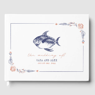 Rustieke vis rood & blauw strand bruiloft gastenboek