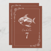 Rustieke vis terracotta bruiloft tafel nummer kaart (Voorkant / Achterkant)