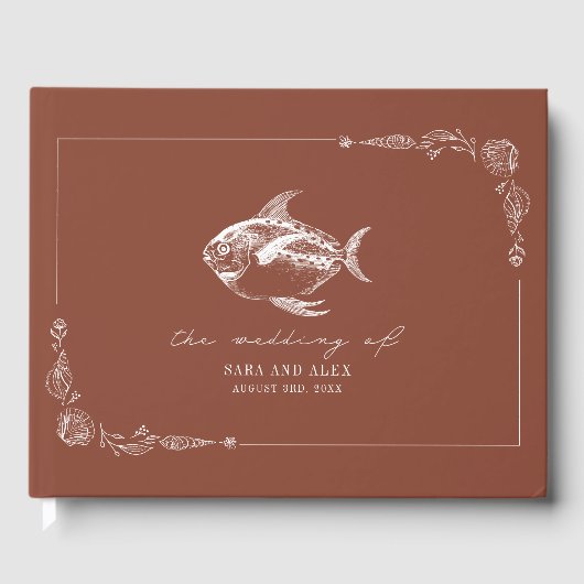 Rustieke vis terracotta strand bruiloft gastenboek (Voorkant)