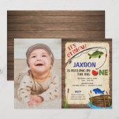 Rustieke vissen 1e verjaardag jongen foto kaart (Voorkant / Achterkant)