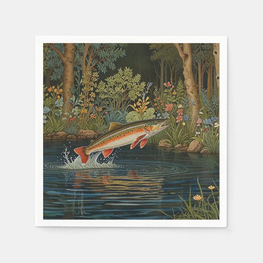 Rustieke visvangst vliegvissen servet (Voorkant)